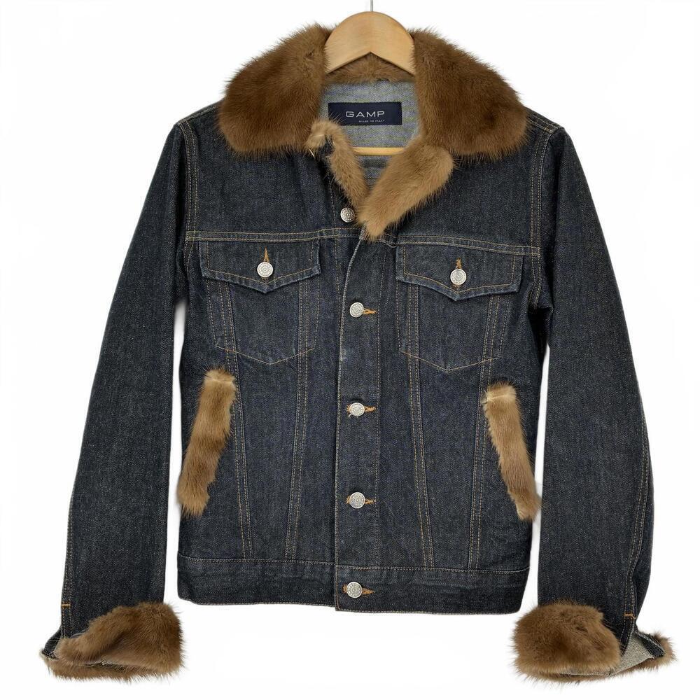 GAMP Women's Denim Jacket with Brown Fur Trim Sz Small